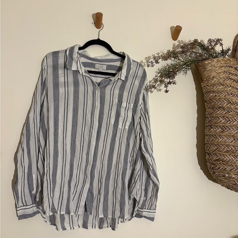 Lucky Brand Navy White Striped Coastal Shirt- XL
